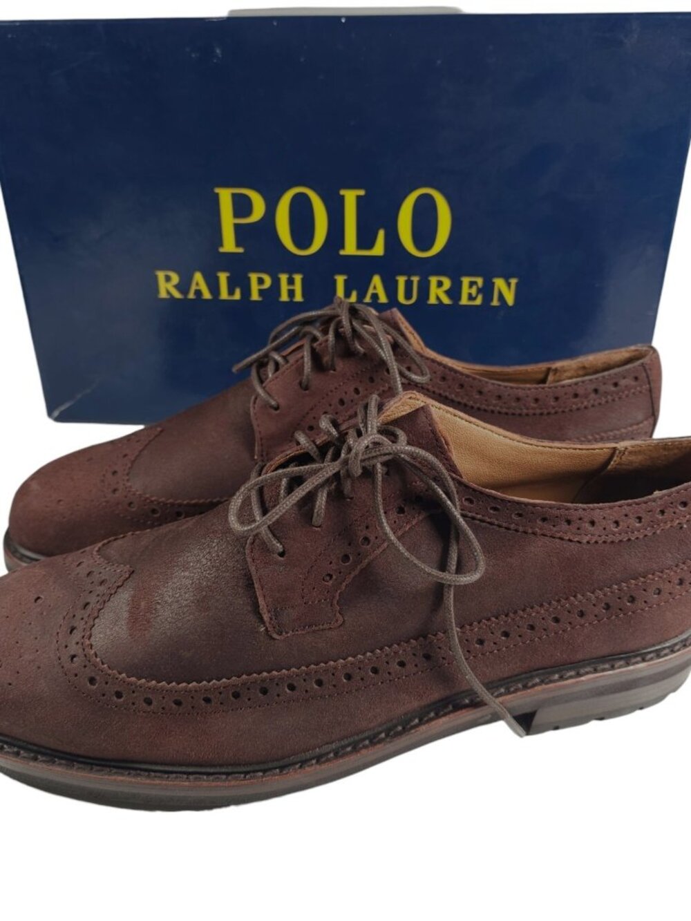 NEW POLO RALPH LAUREN Nyles Wingtip Choco Oiled Matte Suede Shoes Size 9.5 D